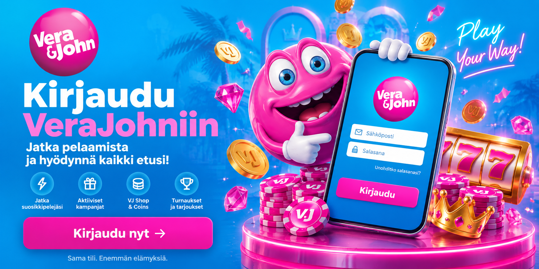 Vera&John rekisteröityminen ja kirjautuminen Suomessa